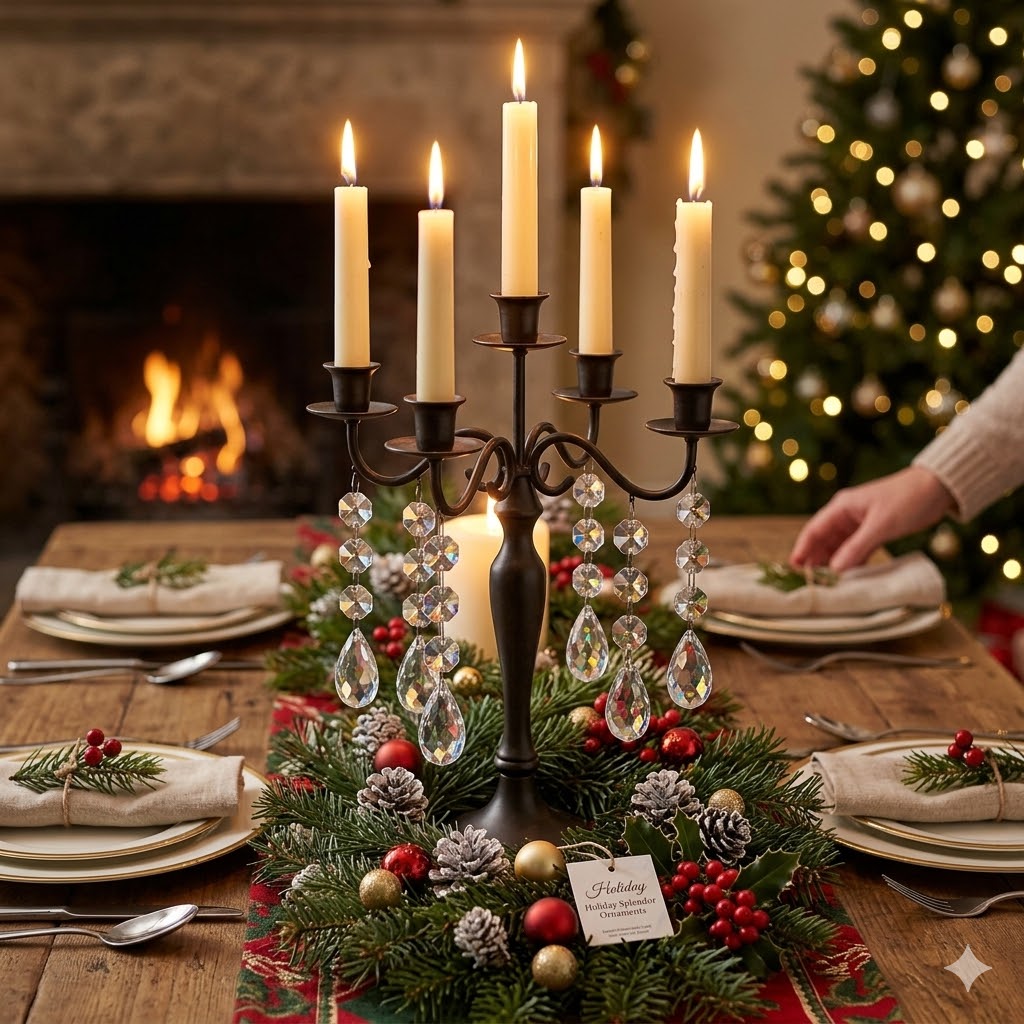 HOHIYA 30 Pcs Crystal Christmas Tree Ornaments Clear Acrylic Hanging Prisms and Garland Beads Sparkle Holiday Decoration for Wedding Centerpieces Party Chandelier and Home Decor